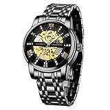 Luxus Design: Hochwertige Skelett mechanische Uhr mit Zifferblatt der römischen Ziffer, verziert mit österreichischen Diamanten.Die Herrenuhr mit Glasboden bietet freie Sicht auf das Uhrwerk,bietet Ihnen ein außergewöhnliches Luxuserlebnis.