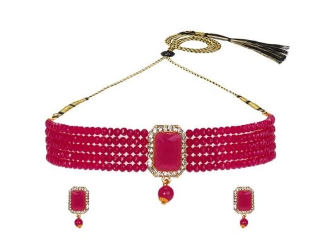 V FASHION JEWELLERY CHOKI PATWA CRYSTAL SET Traditional Handcrafted Stone Studded Pearl Choker Necklace Jewellery Set With Earrings For Women/Girls Rani Color (B0B6BMXZ5S) Amazon Price History, Amazon Price Tracker