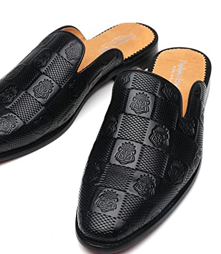 Image of Mens Black Backless Loafers Genuine Leather Mules Shoes