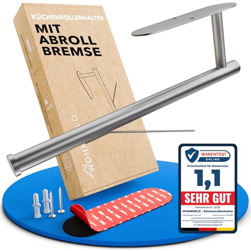 WOHNHELD® Küchenrollenhalter ohne Bohren | Mit...