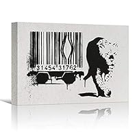 SIGNWIN Framed Canvas Wall Art Banksy Barcode and Leopard Print Graffiti & Street Art Famous People Pop Art Modern Urban Multicolor for Living Room, Bedroom, Office - 12x18 inches