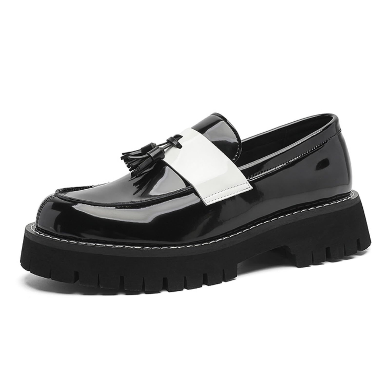 Mocassini Uomo Plateau Scarpe Eleganti Slip-On Pelle Verniciata | Comode Con Punta Arrotondata E Suola in Gomma Eleganti Scarpe in Pelle Per Occasioni Formali Per Matrimoni Feste