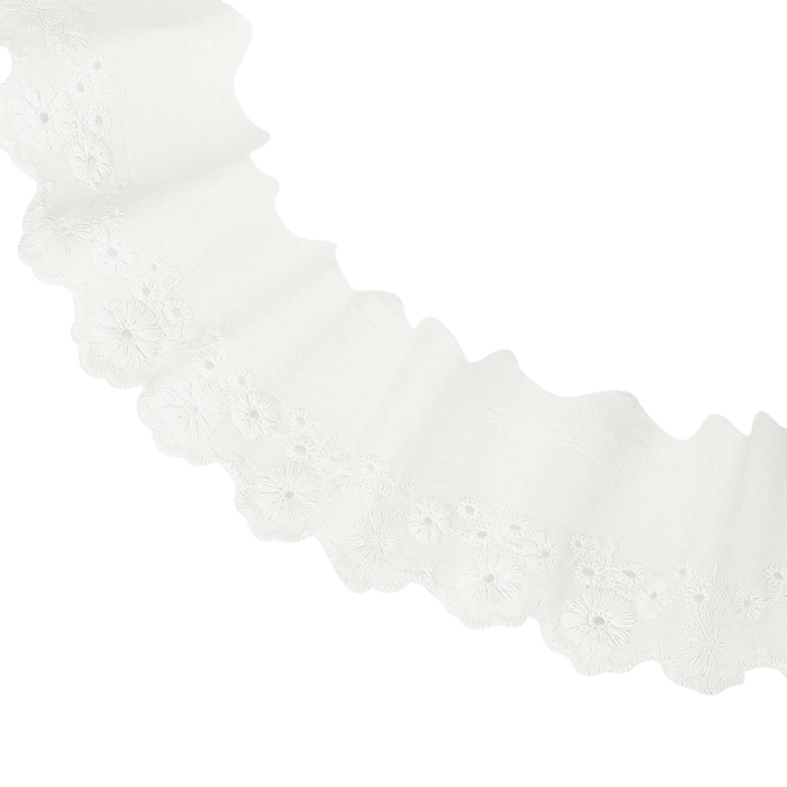 sourcing map 5 Yards Eyelet Lace Trim, 2.17 Inch Wide Floral Cotton Lace Ribbon Embroidery Ruffle Ribbon Trim for Sewing Dress Apron Pillow Clothes Bag Decoration, Beige
