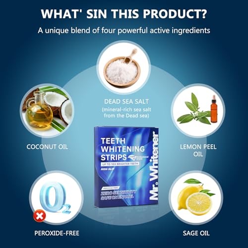 Mr.Whitener Teeth Whitening Strips, Professional Tooth Whitening Kits: 44 Strips 22 Packs Teeth Whitening Strips, Dentist-Approved, Peroxide-Free, Enamel Safe, Sensitivity Free Formula
