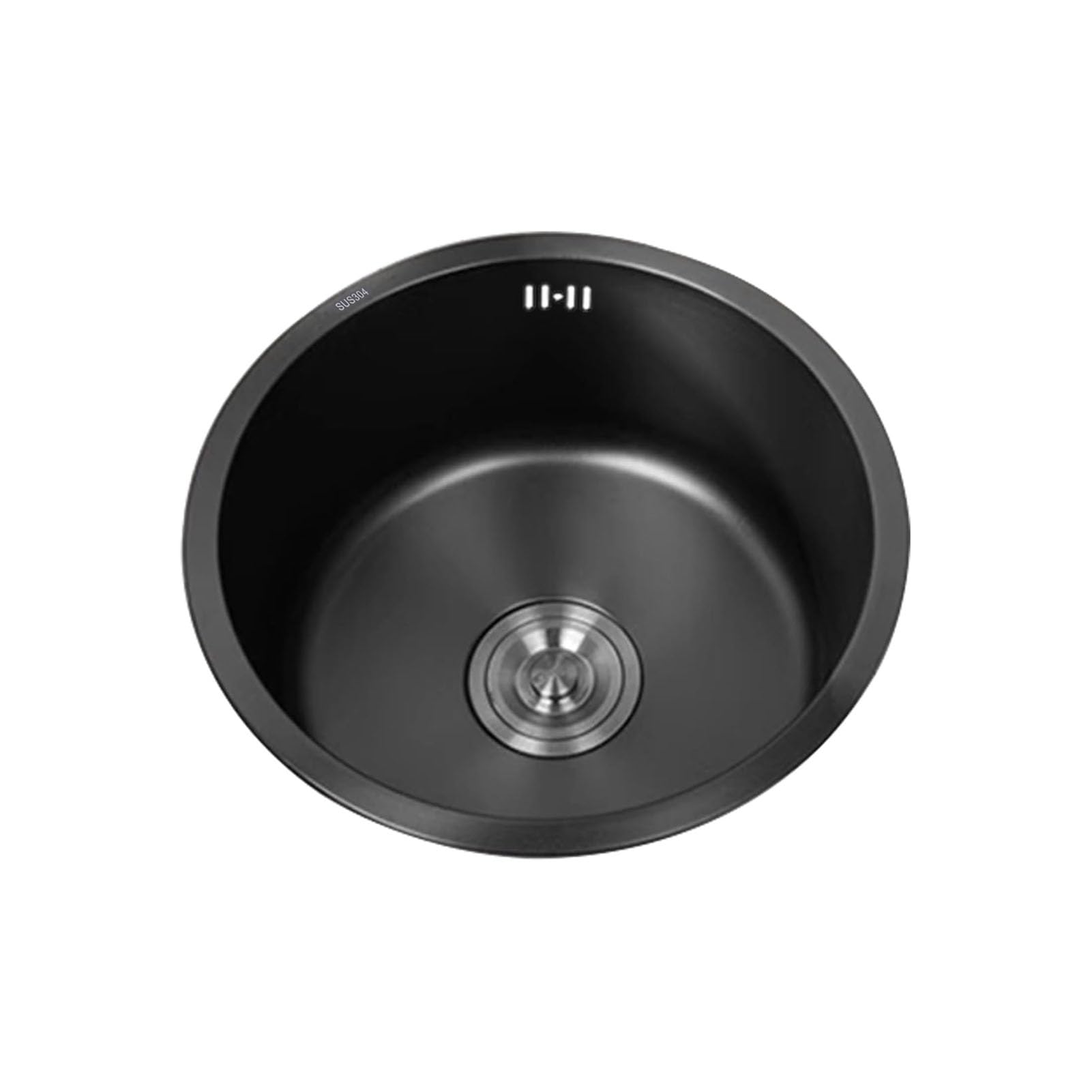 HGCOEYR Stainless Steel Small Sink, Stainless Steel Caravan Mini Round Sink Black 25-45cm Overflow Drain Undermount Topmount(Ø 28cm)