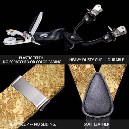Image of YOHOWA Men Suspenders 6 Clips Strength Adjustable Y Braces Pre-Tied Bow Tie Set Formal Wedding Party