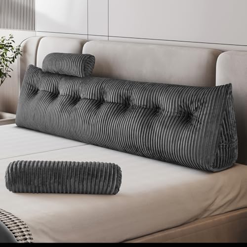 Z-hom Bücherkissen, Keilkissen, Lesekissen Für Bett Und Sofa, Cozy Rückenkissen, Praktisches Seitenfach, Removable Cover, Mit Rundem Kopfkissen (Grau, 200 * 50 * 20cm)