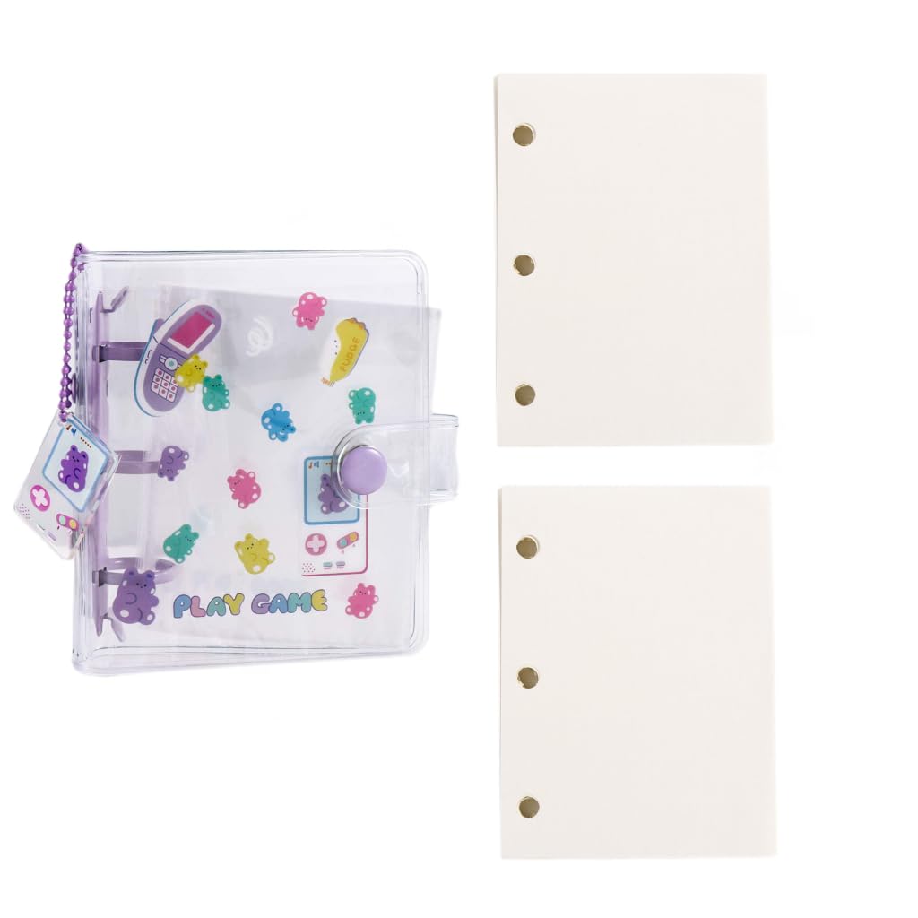 Mini Transparent 3Ring Binder Covers With Grid Inner Page And Binder Pockets Mini Loose Leaf Notebook Binder 18.5 X 10.5 Cm Clear PVC Binder Cover