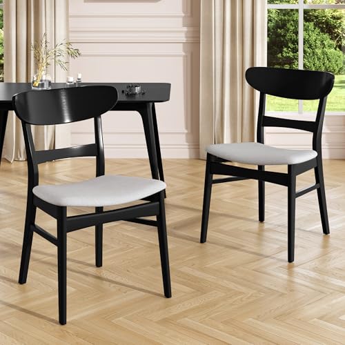 agnixnaf 2 Set Black Dining Chairs, Light Gray Fabric Upholstered