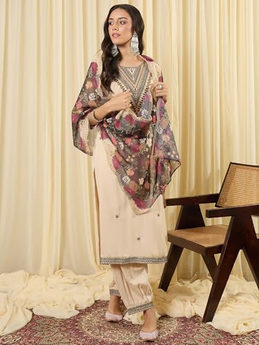 Image of INDO ERA Women's Rayon Viscose Rayon Embroidered Straight Kurta & Salwar with Dupatta Set