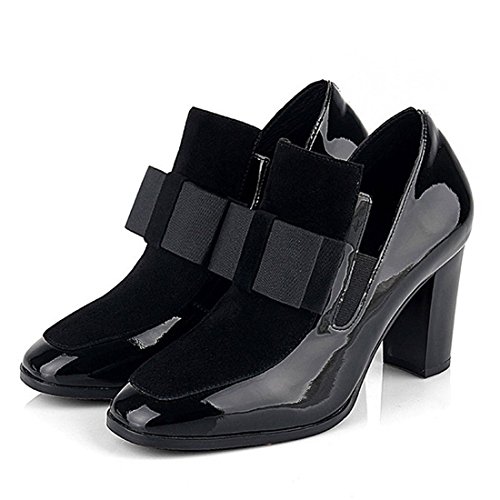 Women Mary Jane Heels Chunky Heel Bow Square Head Pumps Dress Shoes