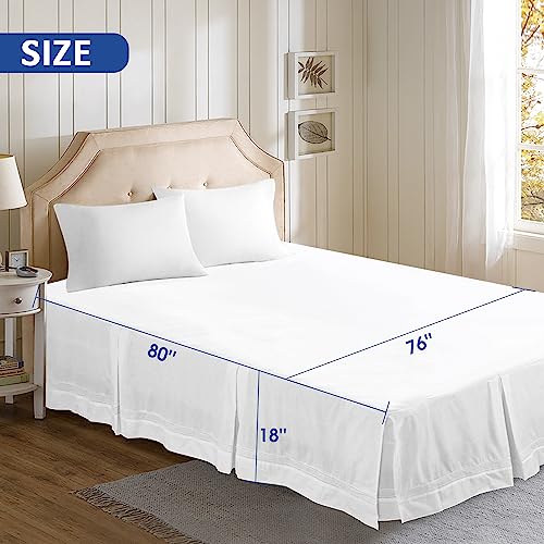 Vlocemon 18 Inch Drop King 100% Cotton Fabric Tailored Hemstitch Design Bedskirt, Split Corner, Anti-Static Electricity, Hypoallergenic (18" Drop King, White) #TOP4