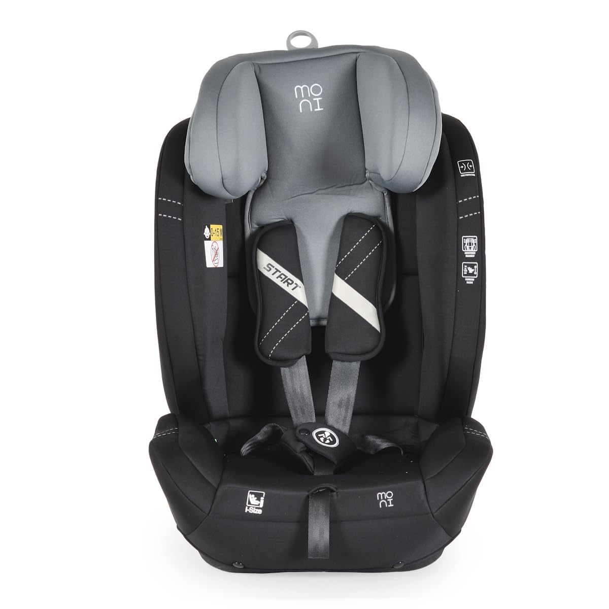 Moni le siège enfant i-Size Start (76-150cm) appui-tête réglable, doudou, coloris:gris
