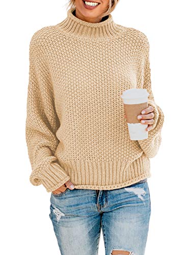 Modasua Damen Strickpullover Oversize Pullover Grobstrickpullover Rollkragenpullover Sweatshirt Jumper Casual Winter Sweater Übergroß Tops,Aprikose,l Cover