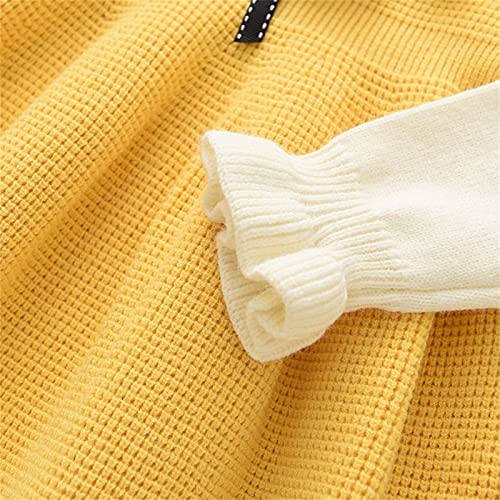 EnJoCho Children Clothes Babys Kids Toddlers Girls Patchwork Bow Tie Spring Winter Long Sleeve Ruffled Knit Sweater Dress3