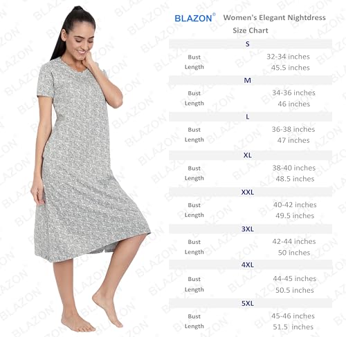 Image of BLAZON Women's Cotton Hosiery Elegant Maxi Nightdress with Lace Detailing, Floral Print, Pockets & Half Sleeves