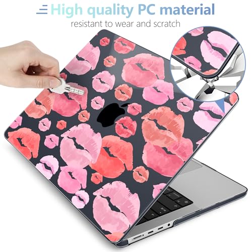 Image of MEEgoodo Case for M5 MacBook Pro 16 inch Case 2026 2024 2023 2021 with M5 M4 M3 M2 M1 Pro /Max Chip, Fit Model A3429 /A3428 /A3403 /A3186 /A2991 /A2780 /A2485, Red & Pink Lips