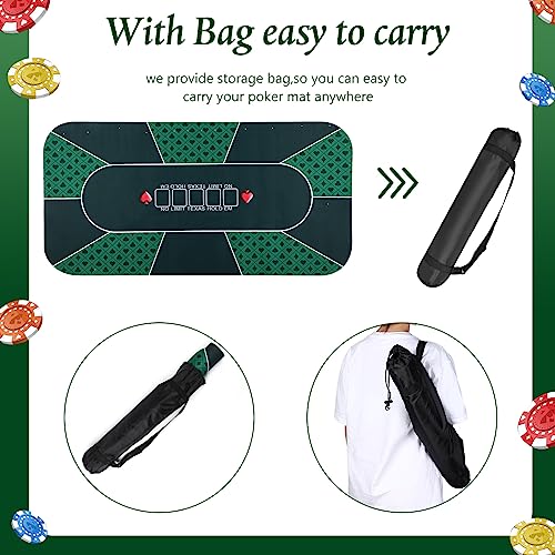 Kinlop 46.5" x 23.5" Poker Mat Table Top with Storage Bag Portable Rubber Poker Table Cover Folding Texas for 5-10 Players Layout Blackjack Home Game Nights (Green) by Kinlop - Image 4