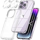 FUNLINK [5 in 1 for iPhone 14 Pro Max Case Clear, with 2X Screen Protector + 2X Lens Protector, [Military Grade Shockproof] [No Yellowing] Hard Back Slim Case for iPhone 14 Pro Max 6.7 inch