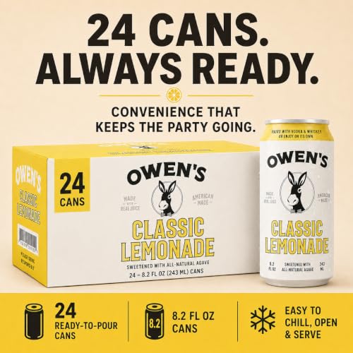 Image of Owen's Premium Non-Alcoholic Sparkling Cocktail and Mocktail Mixer, Drink Mixer for Cocktails, Mocktails, and Party Beverage, 24 Pack of 8.2 fl oz Cans (Classic Lemonade)