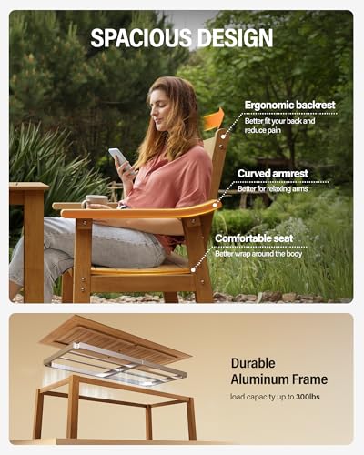 Image of YEFU Outdoor Patio Chairs Set of 2: All Weather Outdoor Dining Chairs with Wide Curved Seat and Backrest - Plastic Patio Chairs for Outside Backyard /Garden /Pool /Porch /Deck 350lbs Capacity Teak