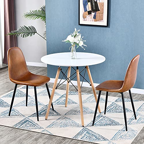 Round White Dining Kitchen Table Modern Leisure Table 31.5" With Wooden Legs For Office & Conference 2 To 4 People #TOP2