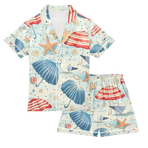 senya Seashells Sea Pigeon Satin Summer Pajama Sets Silk Short Sleeve Button Down Sleepwear