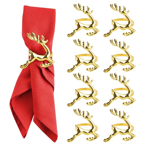 ACTOYS Servilleteros Navidad 8 Piezas Renos Anillos de Servilletas de Navidad, Servilleteros Navidad, Anillos de Servilleta Oro para Decoracion Mesa Navidad, Fiesta, Cena, Año Nuevo