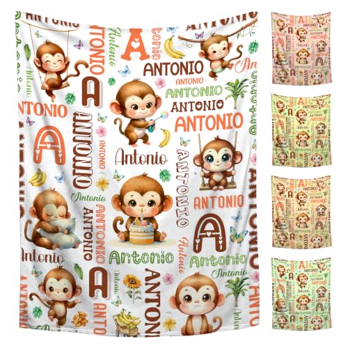 Image of Custom Monkey Blanket for Boys Girls,Ultra Soft Personalized Gifts Baby Blanket,Customized Throw for Toddlers Newborn Stroller Crib,50 inchx60 inch