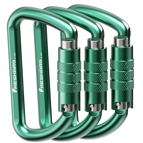 Image of FresKaro 3inch 12kN-2698lbs Auto Locking Carabiner Clips, Solid D Shape, Heavy Duty 7075 Aluminum, Lightweight 1.09oz, Rust Proof, for Hammock, Hiking, Dog Leash, Keychain etc., Multi-Colors