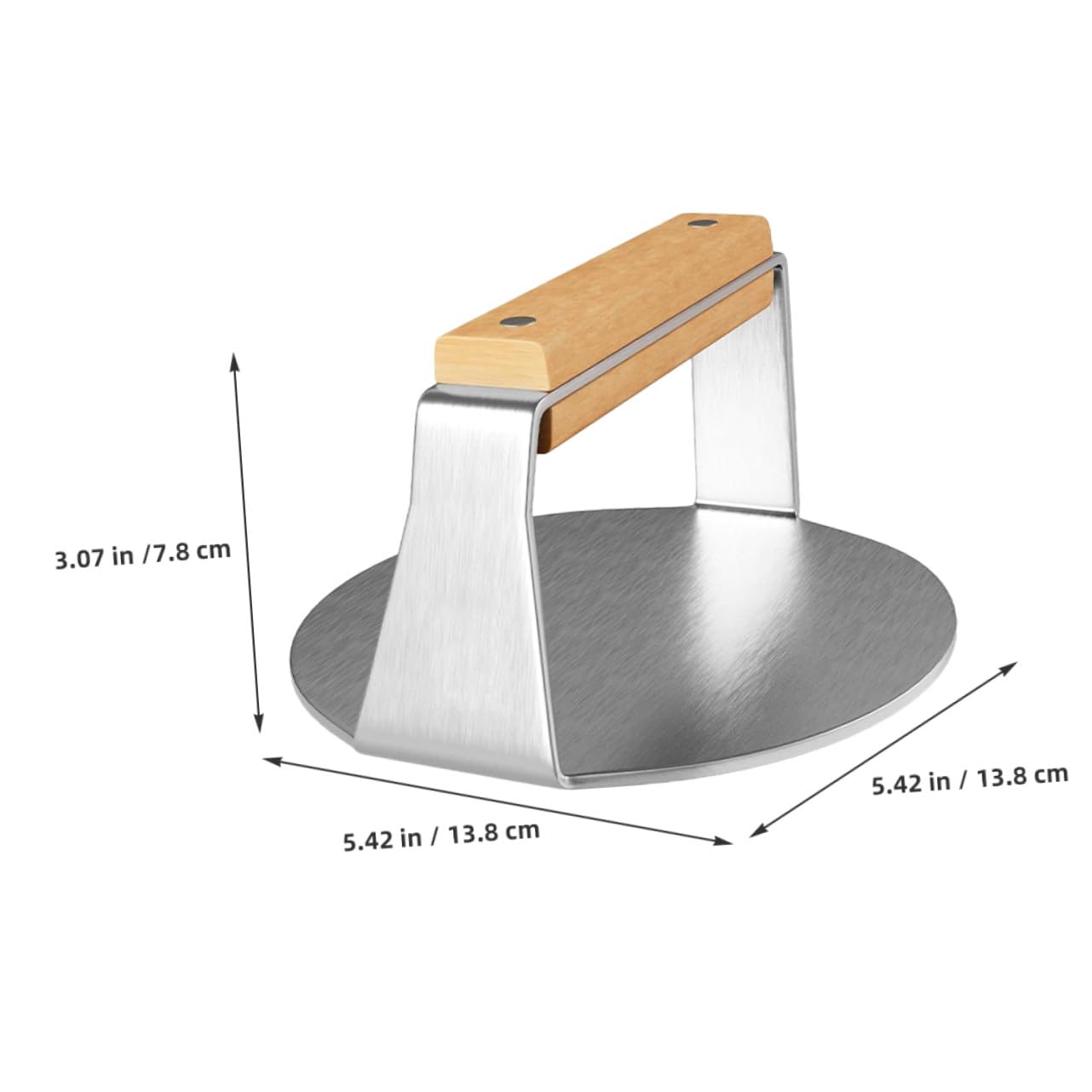 Gatuida Prensa Hamburguesas Acero Inoxidable con Mango Ergonómico de Madera para Cocina Aplastador Manual de Carne Redondo Fácil Limpieza y Uso Seguro