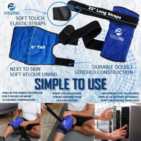 Miniatura 5 de Fittest Pro Envoltura de hielo de rodilla para aliviar el dolor, envoltura reutilizable de terapia fría y caliente para hinchazón, recuperación y