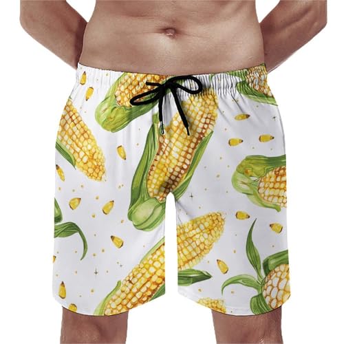 Cartoon Corn on The Cob Men's Swim Trunks Quick-Dry Board Shorts Beach Bathing Suits with Mesh Lining