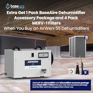 BaseAire Basement Crawl Space Dehumidifier 113 Pint with Continuous Drain Hose Compact Commercial Industrial Home Dehumidifiers for Crawlspace Garage Attic Whole House