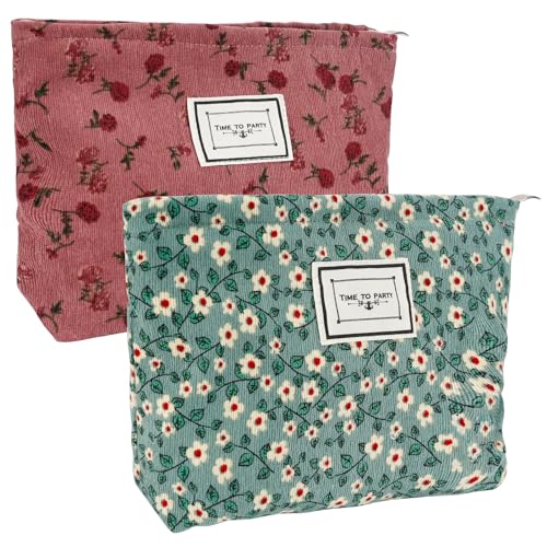 ELICNA 2pcs Bolsa de Cosméticos de Viaje de Lona,Neceser Maquillaje Mujer Makeup Bag Bolsa de Maquillaje con Cremallera Neceser Tela Portátil Bolsas de Cosméticos Neceser Compresas Dia de la Madre