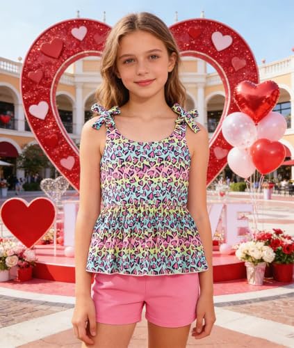 Image of Toddler Girls Clothes Summer Short Set Outfit Tie Knot Shoulder Sleeveless Ruffle Tops and Shorts 2PC Clothing Set