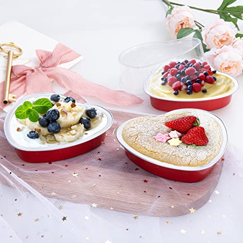 Heyyumi Aluminum Foil Mini Heart Cake Pan, 25Pcs 9Oz Disposable Heart Shaped Cake Pans With Lids,Cupcake Liners Muffin Tins,Cupcake Baking Cups Ramekins Containers For Valentine's Day(Red) #TOP3