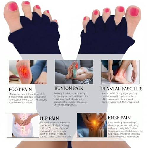 Image of Foot Alignment Orthopedic Cotton Socks for Men & Women | Five Toe Separator | Foot Pain Relief | Bunion Corrector | Plantar Fasciitis Support |Free Size | DarkGry-NavyBlue | 2 Pair | UK8-11