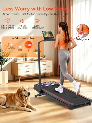 Image of Walking Pad Treadmill with 15% 12-Level Auto Incline& Handle Bar, Ecogou 3.5HP Quiet Under Desk Treadmill,450 lbs Capacity UI Screen & Remote Control, Compact Treadmills for Home Hiking