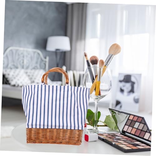 Cabas rotin léger Abaodam design unique bleu en coton lin - 2