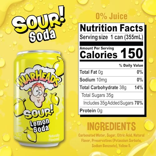 Sour Fruity Soda with Classic Warheads Flavors – Perfectly Balanced Sweet and Sour Soda - Warheads Candy Throwback Treat, Soda, Cocktail Mixer, Pack of 12, 12oz Cans (Variety Pack)