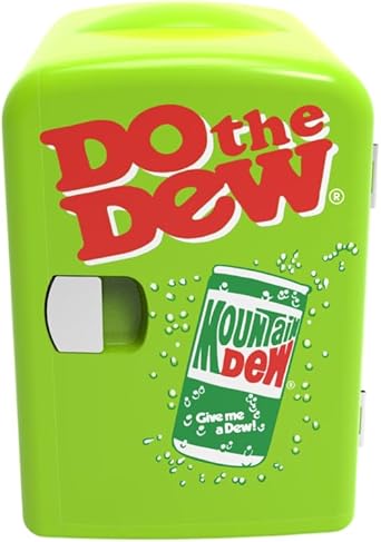 CURTIS MIS151MD Mountain Dew Retro, Mini Portable Compact Personal Fridge Cooler, 4 Liter Capacity Chills Six 12 oz Cans, 100% Freon-Free & Eco Friendly, 6, White/Green
