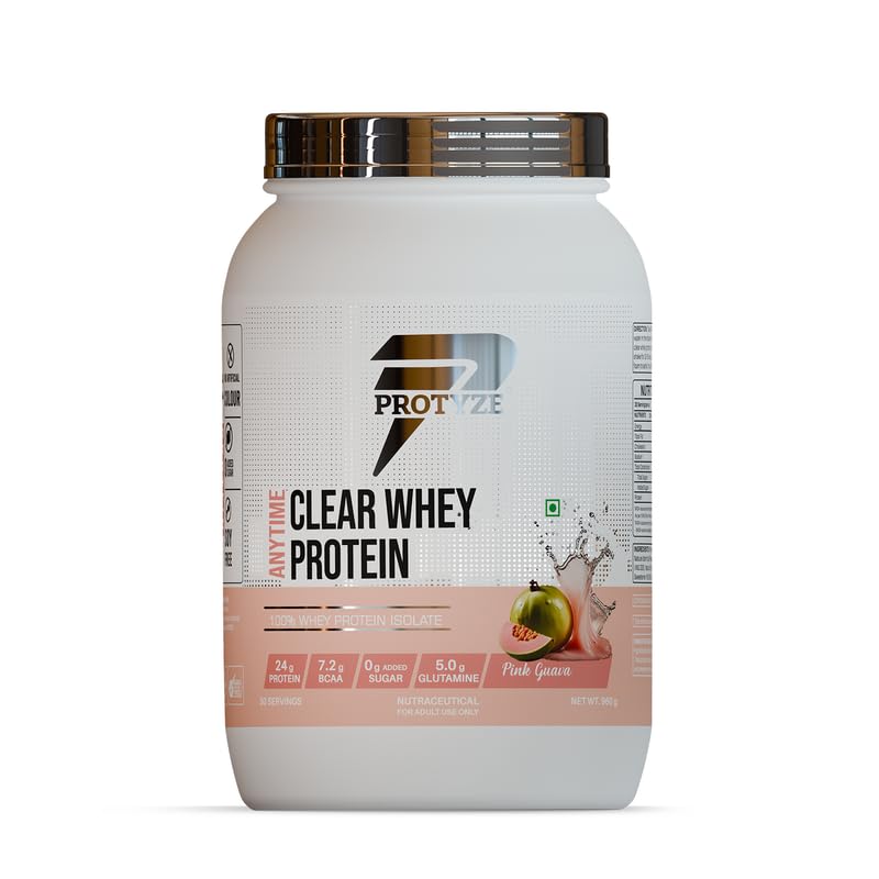 Image of Anytime Clear Whey Protein Isolate 960gm | 24g Protein Per Scoop | Pink Guava, 30 Servings | ISO & HACCP Certified | Lean Muscle Growth, Easy Digestion & Refreshing