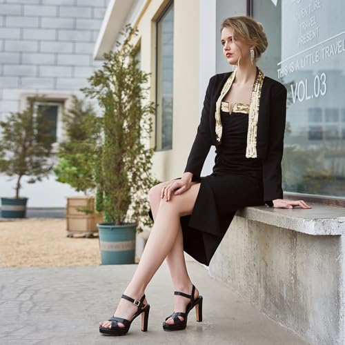 Image of Platform High Heels for Women Strappy Chunky Heels Sandals for Women Open Toe Block Heeled Sandals with Ankle Strap Summer Dress Shoes