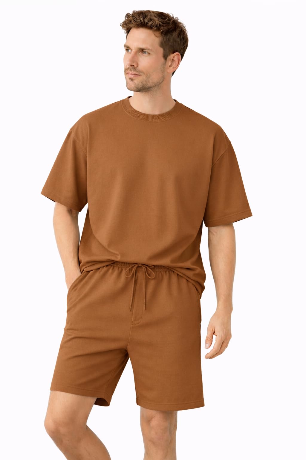 zilcon Men’s Solid Cotton Co-Ord Set with Relaxed Fit T-Shirt & Drawstring Shorts-picture-19