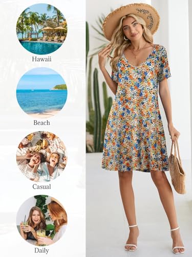 Image of BELAROI Women Casual Summer Dresses Loose Tshirt Beach Sundress V Neck Plus Size Swing Tunic Pockets