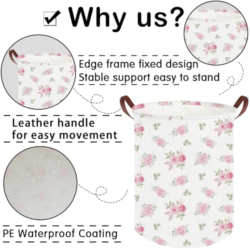 Image of Pink Flower Laundry Basket,Nursery Baskets Girl Baby Storage Bins,Baby Girls Nursery Hamper,Waterproof foldable laundry basket,Gift Baskets,Pink Rose room Decor(Pink Rose)
