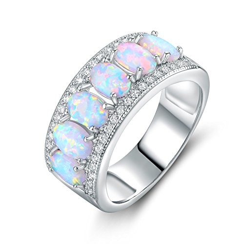 Barzel 18k White Gold Plated Oval-Cut Created Fire Opal & Cubic Zirconia Ring (White Gold 7)