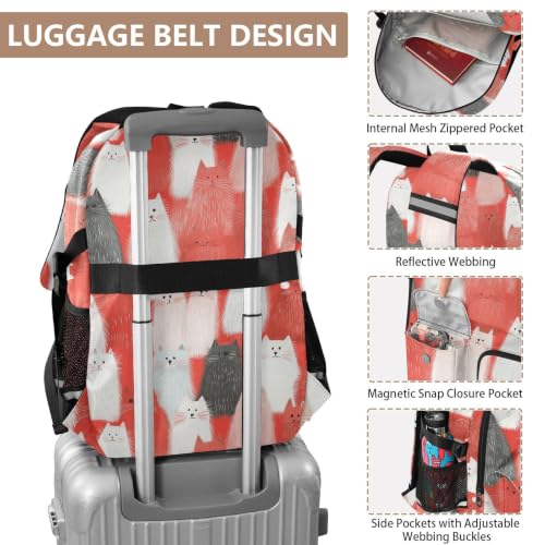 Mochilas de viaje para llevar portátil al colegio con estampado de gato blanco 4