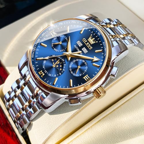Image of OLEVS Men's Watches Brown Leather with Date,Casual Watches for Men,Large Face Watches Men,Chronograph Mens Watch,Sport Waterproof Business Dress Analog Quartz Men's Wrist Watches Reloj De Hombre
